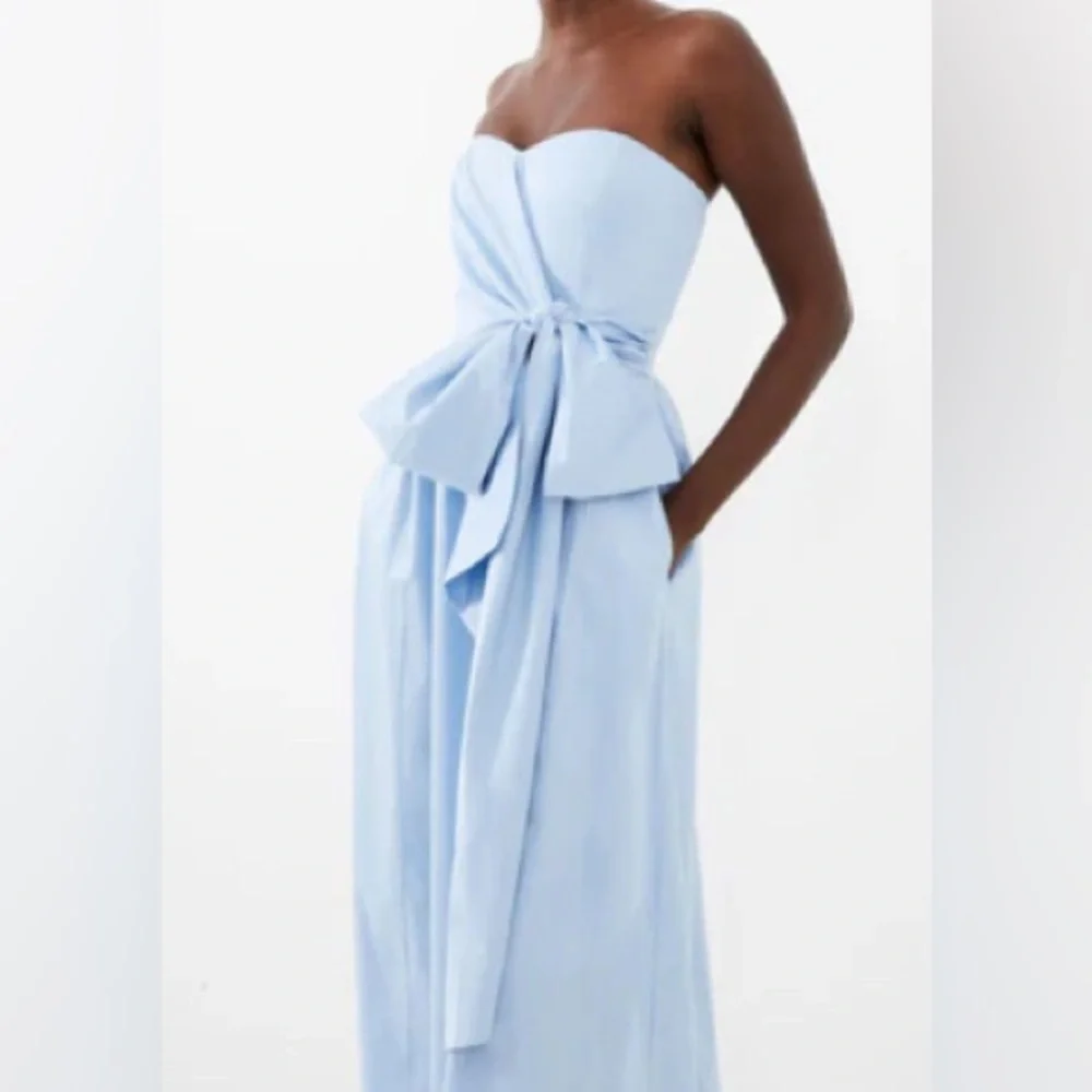 French Connection Sky Blue Strapless Reversible Waist Tie Midi Dress - Picture 4 of 9